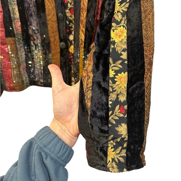 Vintage Coldwater Creek Jacket Patchwork Velvet Floral Metallic Sequins | Medium - Picture 2 of 8